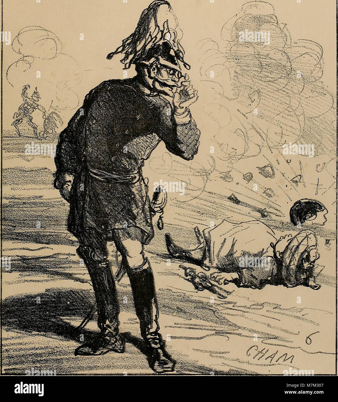 Illustrazioni satiriche pubblicate durante l'assedio di Parigi del 1871 a le Charivari, raffiguranti leader politici, soldati e cittadini attraverso umorismo e critica. Foto Stock