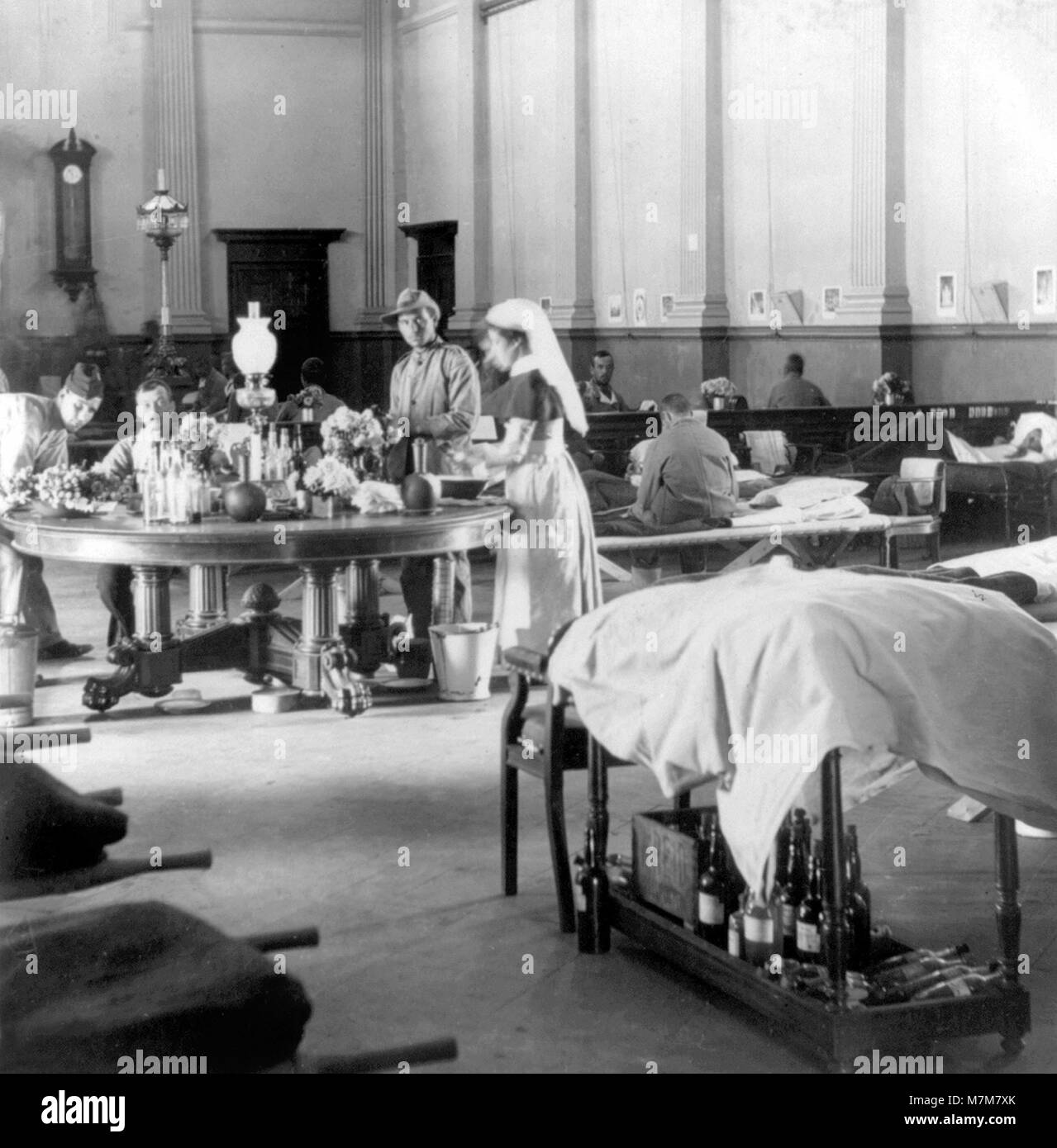 Guerra Boera. Le truppe britanniche in trattamento presso l'Hopital, Raadzaal, Bloemfontein, Sud Africa, durante la Seconda guerra boera (1899-1902). Foto da Keystone, c.1900 Foto Stock