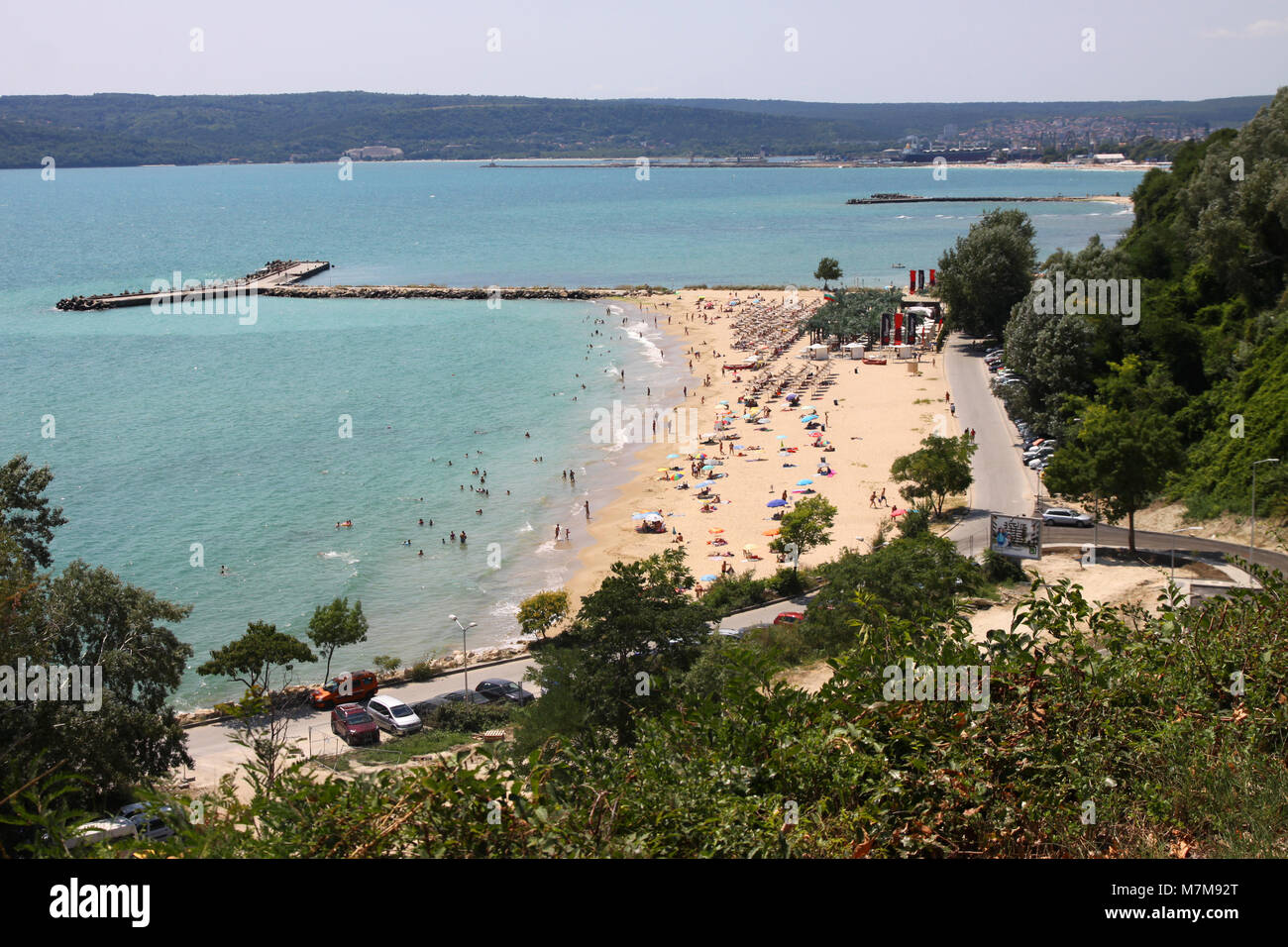 Spiaggia di Varna, Mar Nero a riva, Bulgaria Foto Stock