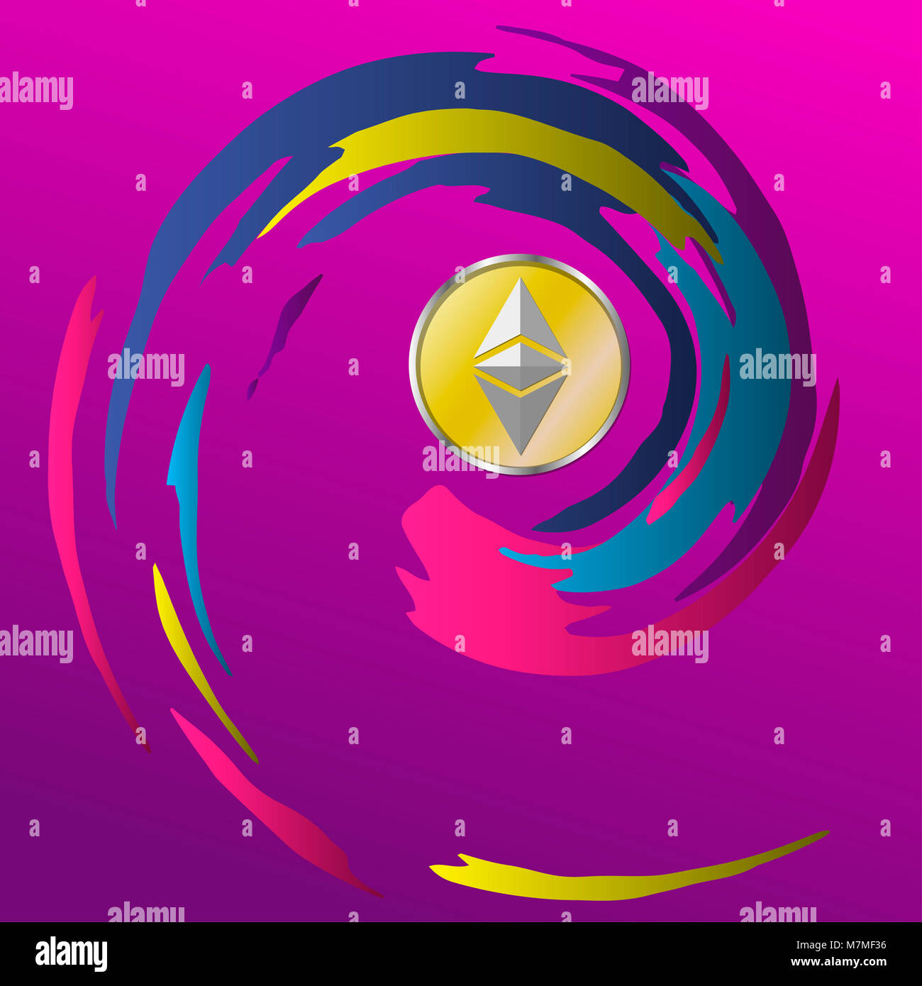 Ethereum coin in spirale tratto di pennello. Ethereum cryptocurrency. Il denaro elettronico illustrazione. Colorato sfondo vettoriale. Foto Stock