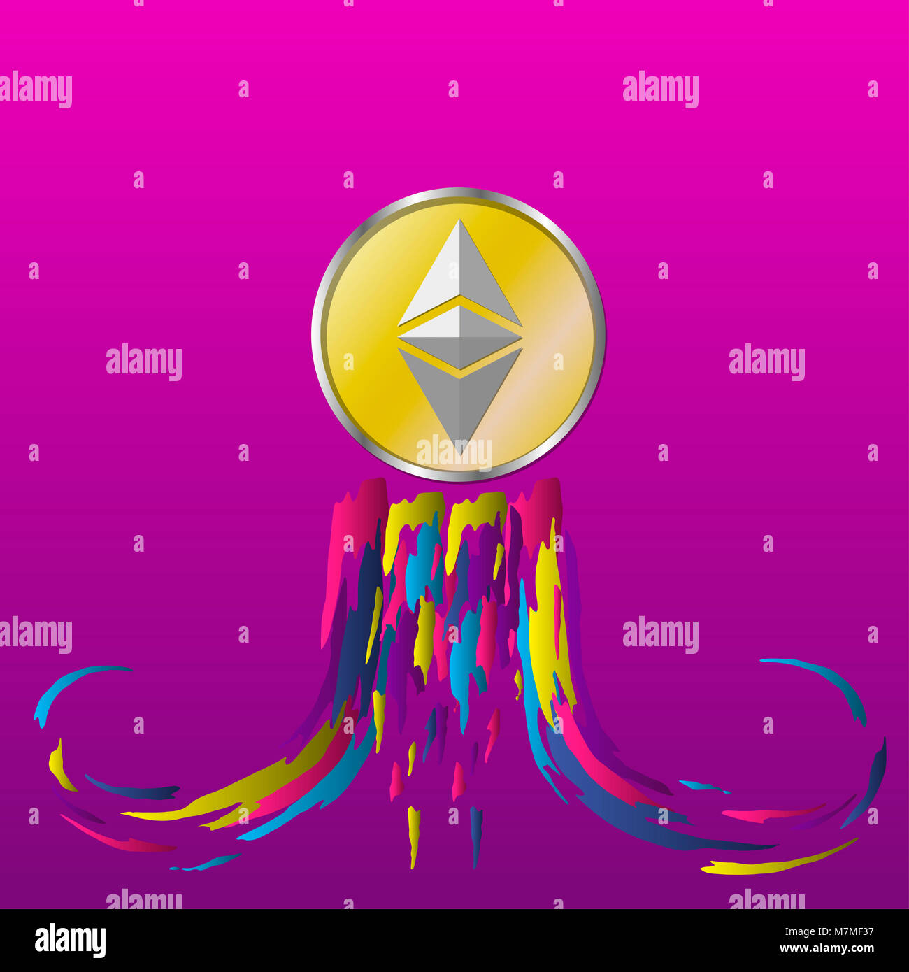 Ethereum coin lancia la luna. La crescita rapida. Moderno vettore illustrazione di cryptocurrency. Foto Stock