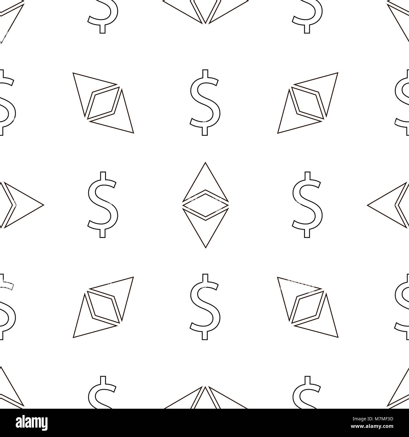 Vettore di Seamless pattern. Dollaro e simboli Ethereum sfondo. Foto Stock