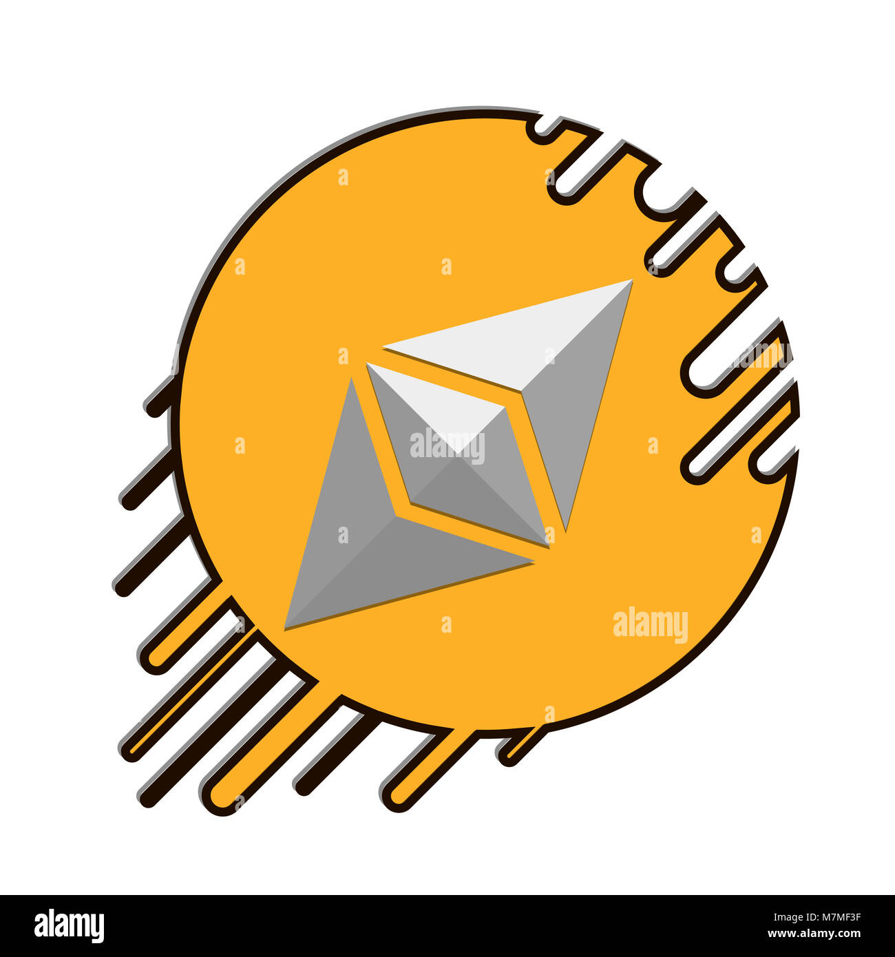 Flying ethereum cryptocurrency moneta. Ethereum contratti smart simbolo. Moderna icona grafica. Foto Stock