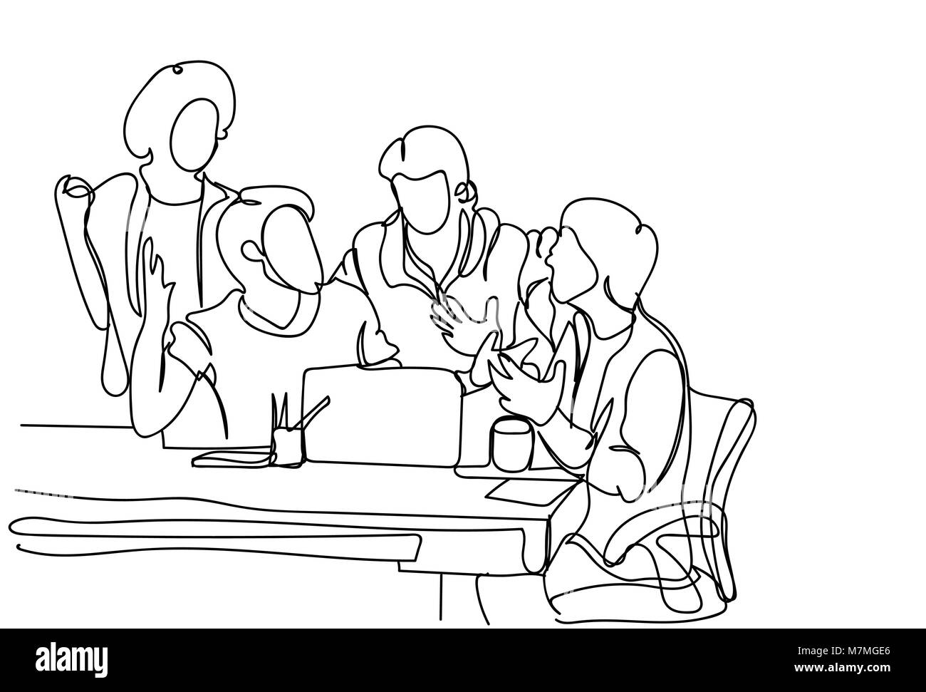 Il team Creative Brainstorming Doodle uomini d' affari discutere nuove idee, Pianificazione e strategia alla riunione Illustrazione Vettoriale