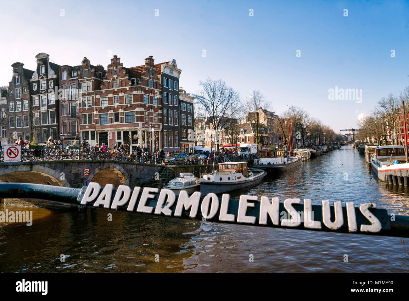Canal pendente case sul canale Prinsengracht / Brouwersgracht, Amsterdam, Paesi Bassi Foto Stock