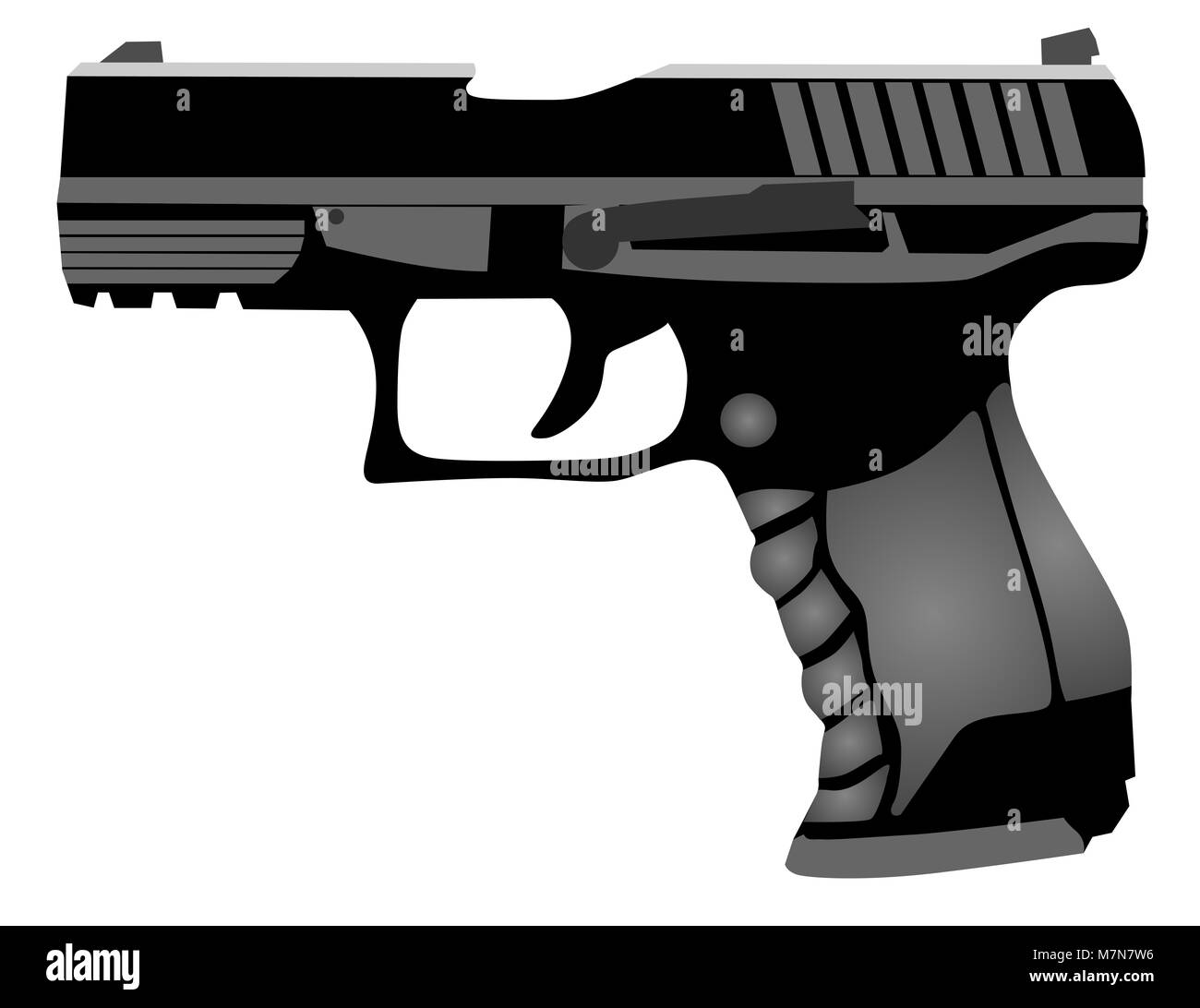 Pistola vettore isolato illustrazione silhouette pistola arma bianca Foto Stock