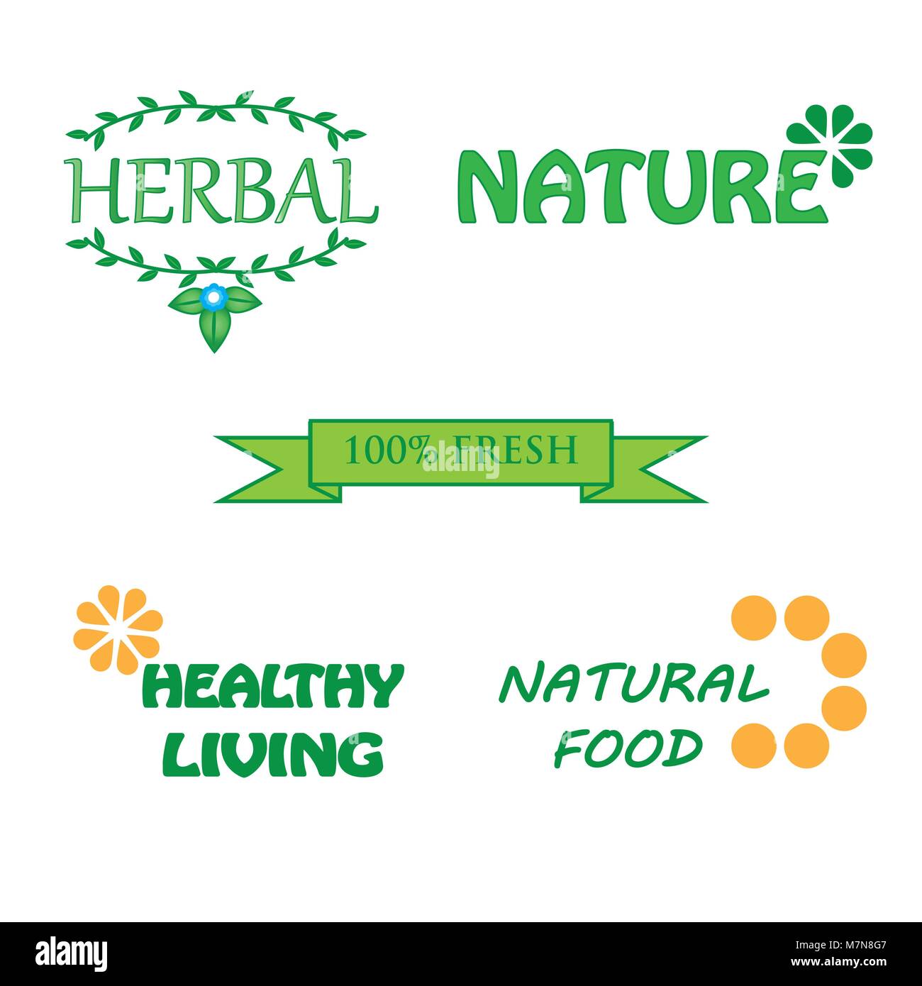 Set di loghi per organici e cibi naturali Illustrazione Vettoriale