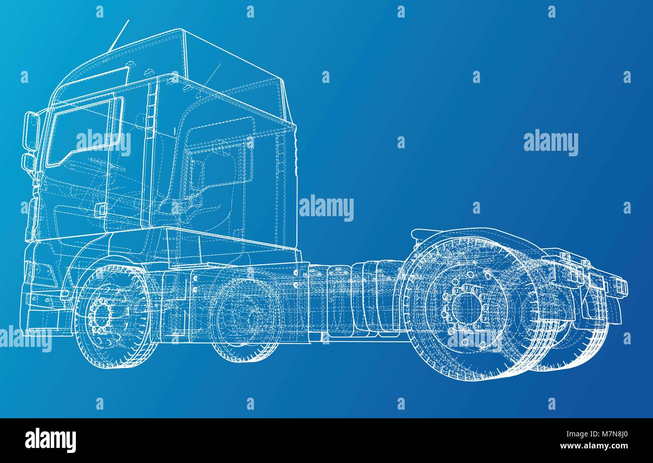 Eurotruck isolati su sfondo bianco. Eurotrucks offrendo il layout del veicolo per la corporate brand identity design. Vista dall'alto. Illustrazione di tastatura di 3d. EPS 10 formato vettoriale. Illustrazione Vettoriale