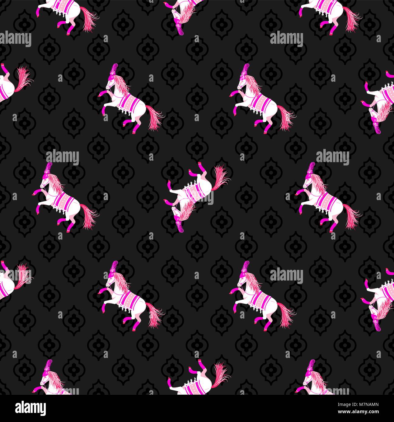 La Dark Horse nero e rosa seamless disegno vettoriale. Illustrazione Vettoriale