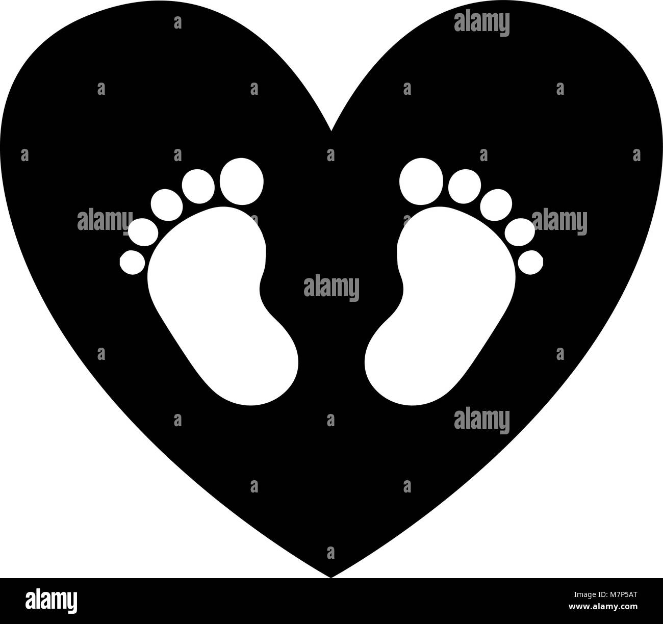 Footprint del bambino all'interno di nero icona cuore isolato su sfondo bianco. Bianco e nero illustrazione vettoriale, logo, icone. Illustrazione Vettoriale