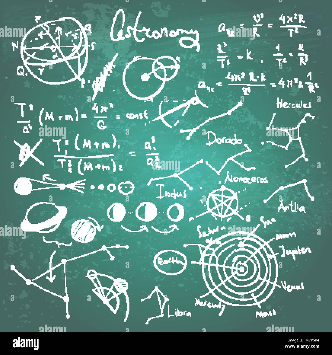 Disegni astronomici su una lavagna Illustrazione Vettoriale