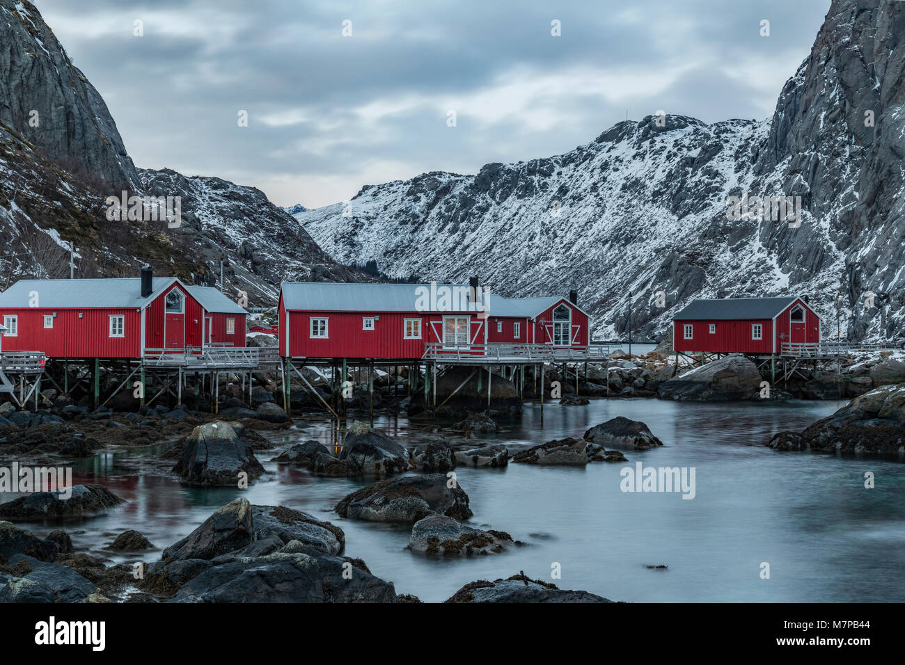 Nusfjord, Flakstad, Leknes, Lofoten; Norvegia; Europa; Foto Stock