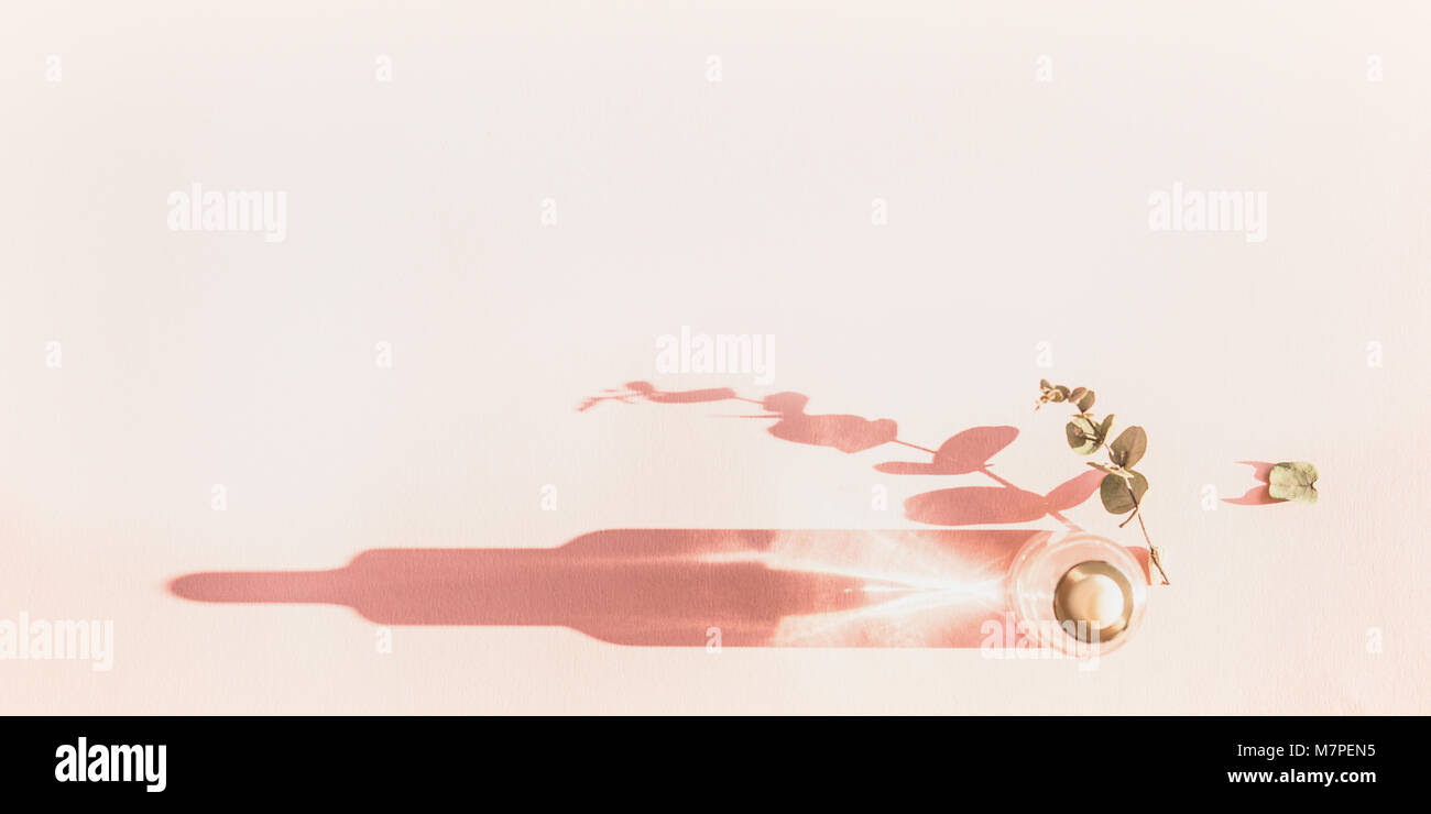 Vista superiore della naturale prodotto cosmetico in una bottiglia di vetro con contagocce. Il siero prodotto per la cura della pelle sul rosa pastello con sfondo spazio copia. Prodotto di bellezza c Foto Stock