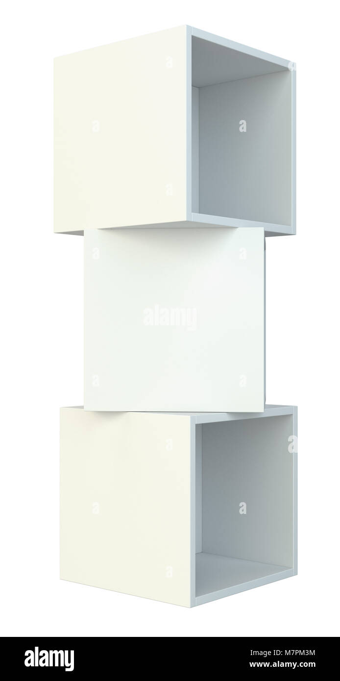 Scatola bianca ripiani. 3D rendering isolato su sfondo bianco Foto Stock