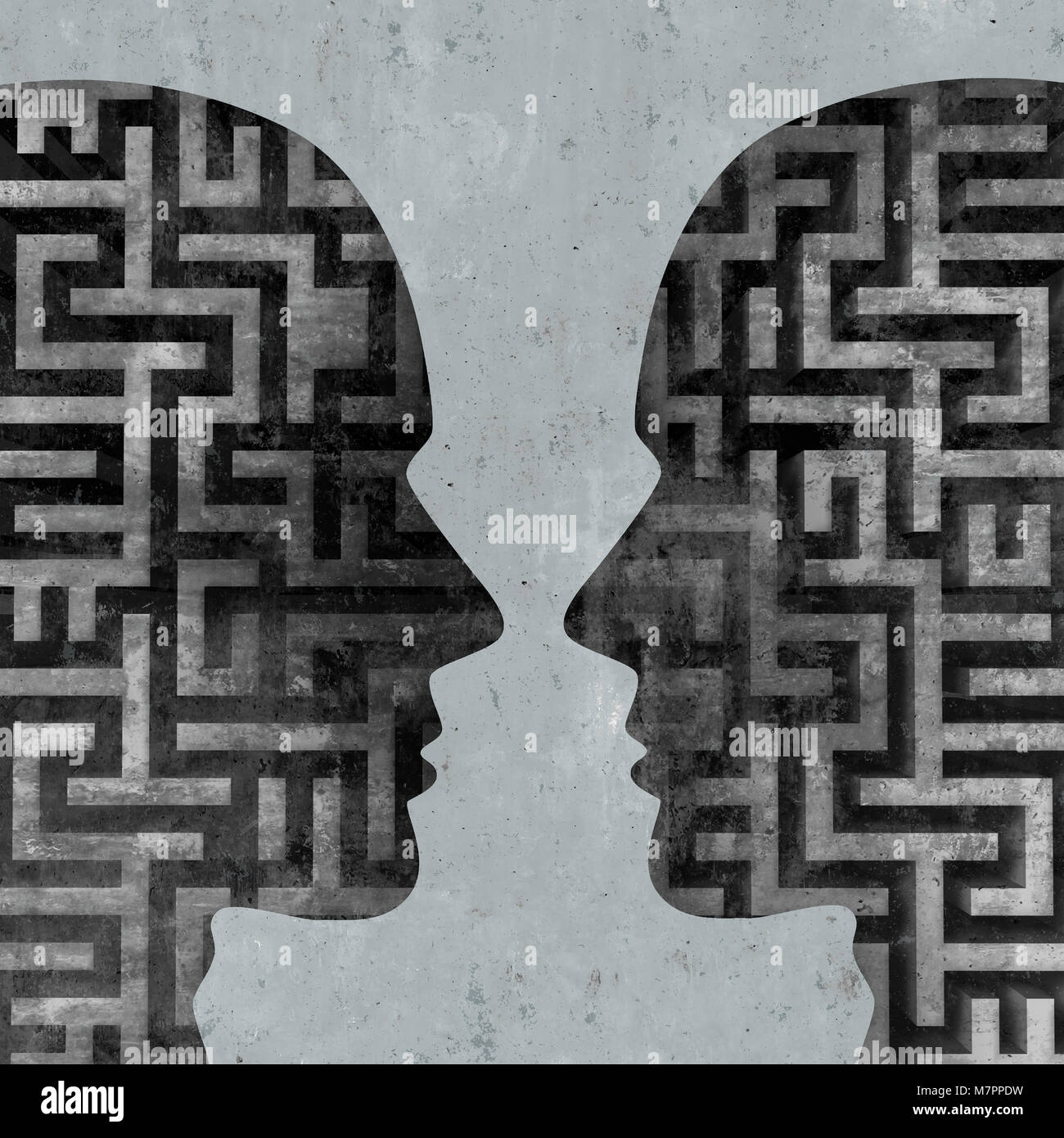 Psicologia della comunicazione e del matrimonio il concetto di consulenza come un astratto rapporto di coppia idea di terapia con 3D'illustrazione degli elementi. Foto Stock