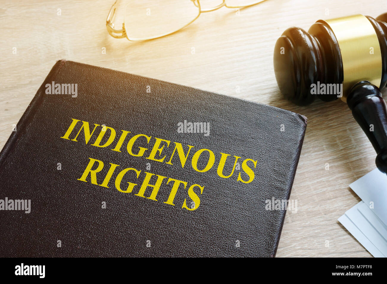 Libro sui diritti indigeni diritto e martello. Foto Stock