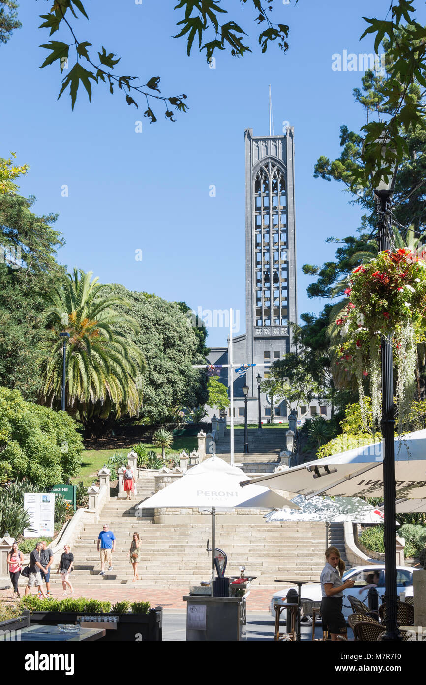 Xix secolo la Cattedrale di Christ Church da Trafalgar Street, Nelson, Regione di Nelson, Nuova Zelanda Foto Stock