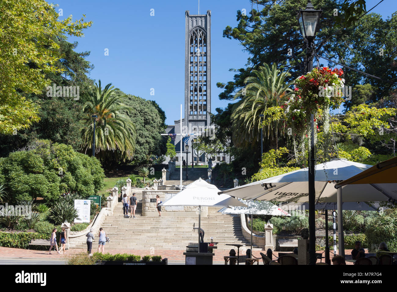 Xix secolo la Cattedrale di Christ Church da Trafalgar Street, Nelson, Regione di Nelson, Nuova Zelanda Foto Stock