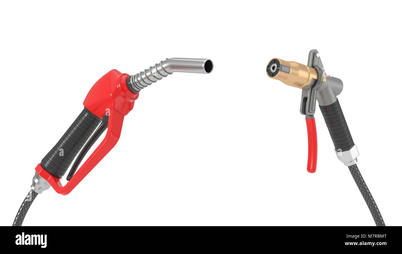 Red ugello carburante e pompa a gas ugello. 3d illustrazione Foto Stock