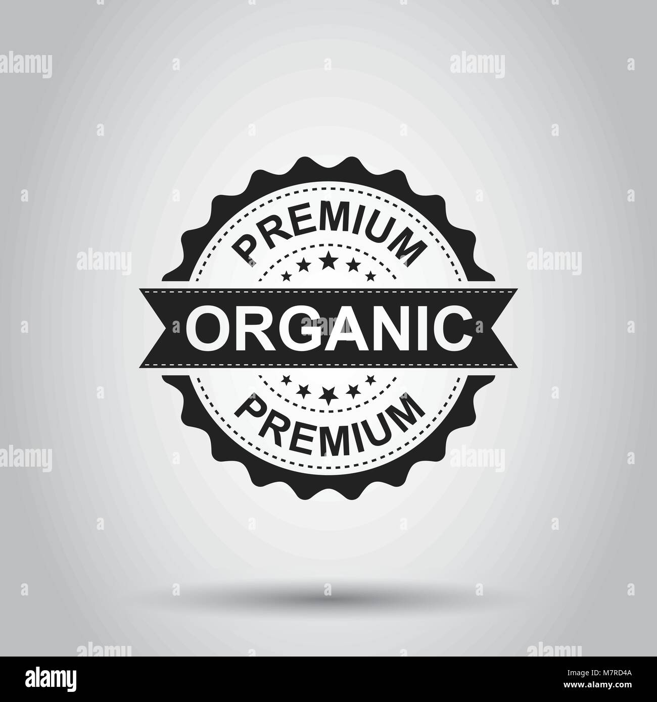 Premium organic grunge timbro di gomma. Illustrazione Vettoriale su sfondo bianco. Il concetto di Business organici naturali pittogramma di timbro. Illustrazione Vettoriale