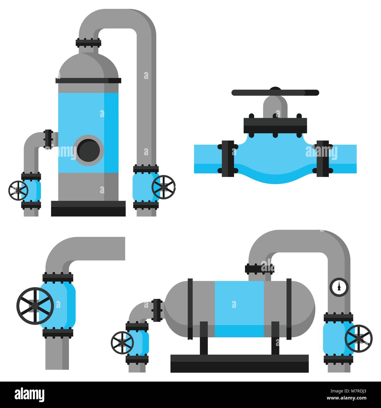 Il gas naturale dello scambiatore di calore, delle valvole di controllo e dei sistemi di storage. Insieme di apparecchiature Illustrazione Vettoriale