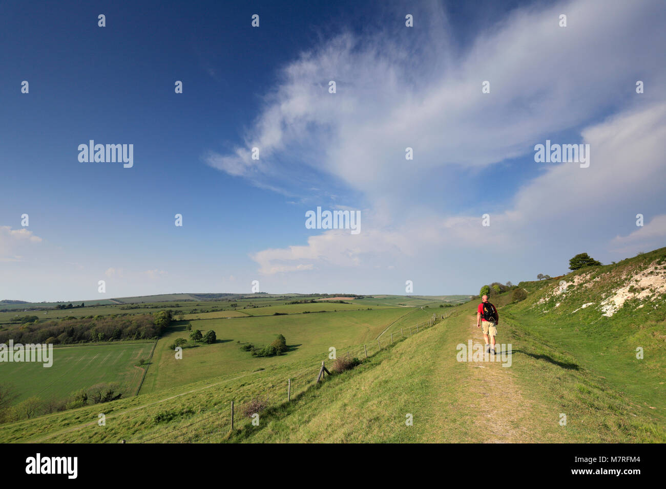 Walker a Cissbury Ring, vicino a Findon village, South Downs National Park, Sussex, England, Regno Unito Foto Stock