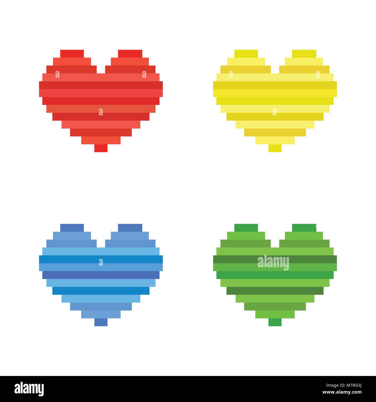 Set di vettore di pixel arte cuore. Design piatto. Simbolo dell amore, il giorno di San Valentino Illustrazione Vettoriale