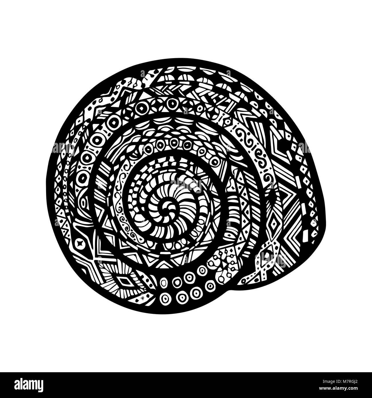 Disegnato a mano Shell lumaca su sfondo bianco. Vettore di lumaca doodle e stile zentangle Illustrazione Vettoriale
