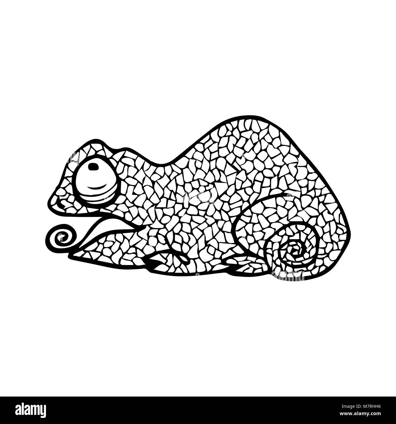 Illustrazione Vettoriale di Chameleon con doodle pattern. Pagina di colorazione - zendala, design per il relax per gli adulti Illustrazione Vettoriale