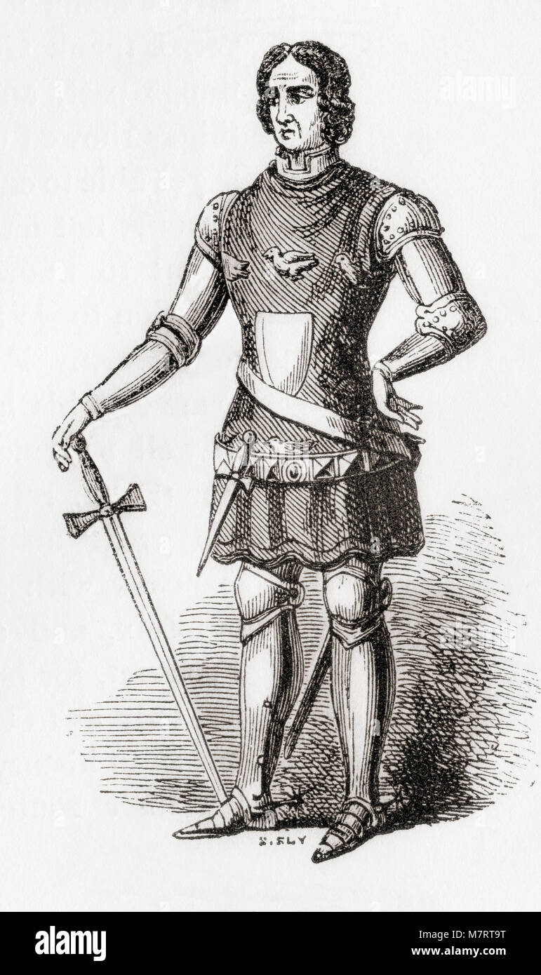 Sir Thomas Erpingham,c. 1355-1428. Il cavaliere inglese che divenne famoso come il comandante del Re Enrico V di longbow wielding arcieri nella battaglia di Agincourt. Da Vecchia Inghilterra: un museo pittorico, pubblicato nel 1847. Foto Stock