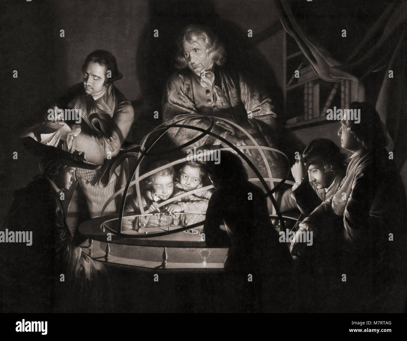 Un filosofo parlando sul Orrery, dopo il 1776 dipinto di artista inglese Joseph Wright di Derby, 1734-1797. Foto Stock