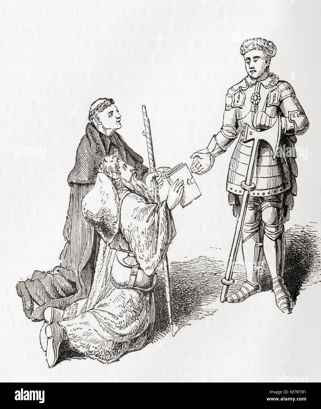Lydgate presentando una delle sue poesie al conte di Warwick. John Lydgate di Bury,c. 1370 - c. 1451. Il monaco inglese e poeta. Richard de Beauchamp, xiii conte di Warwick, Conte di Aumale, 1382 - 1439. Inglese nobile medievale e un comandante militare. Da Vecchia Inghilterra: un museo pittorico, pubblicato nel 1847. Foto Stock Lydgate presentando una delle sue poesie al conte di Warwick. John Lydgate di Bury,c. 1370 - c. 1451. Il monaco inglese e poeta. Richard de Beauchamp, xiii conte di Warwick, Conte di Aumale, 1382 - 1439. Inglese nobile medievale e un comandante militare. Da Vecchia Inghilterra: un museo pittorico, pubblicato nel 1847. Foto Stock