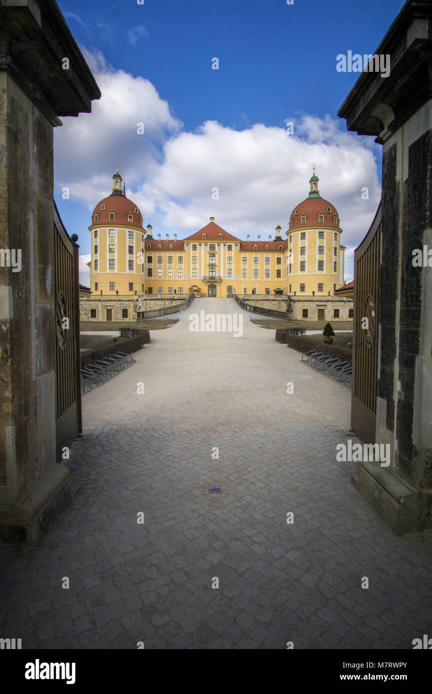 Castello di Moritzburg Dresda con la porta di ingresso. Foto Stock