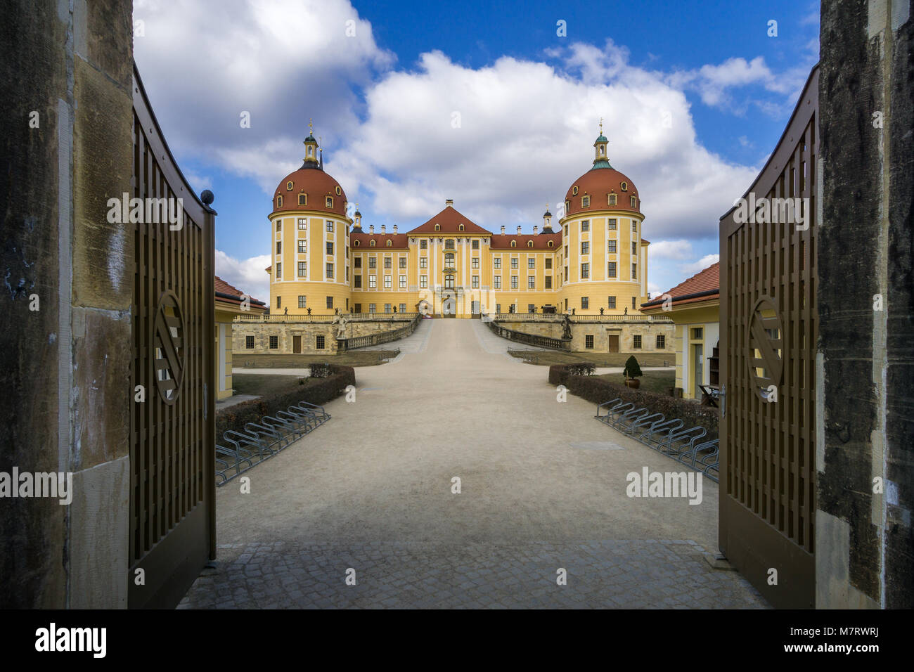 Castello di Moritzburg Dresda con la porta di ingresso. Foto Stock