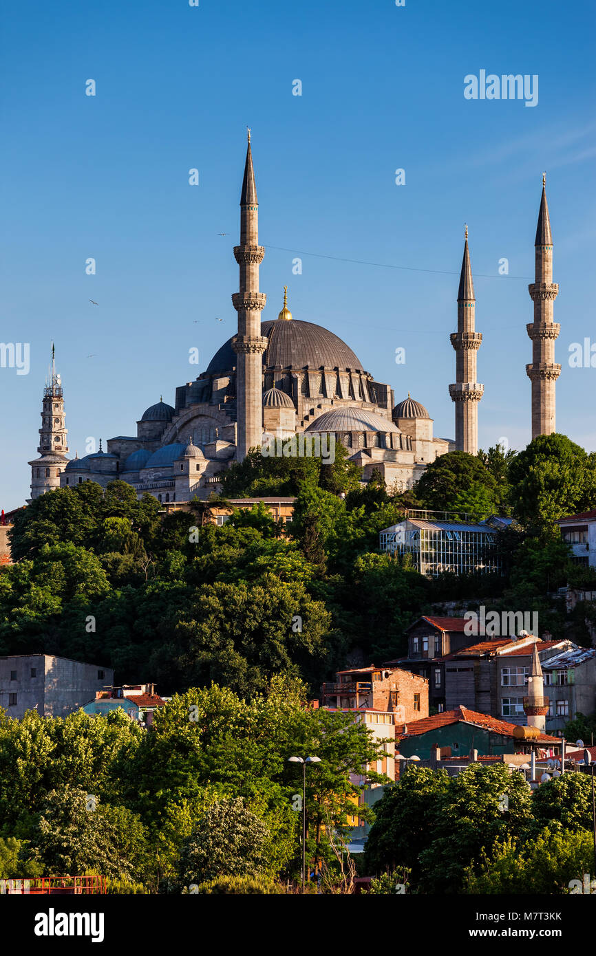 La Moschea di Suleymaniye in Istanbul, Turchia, XVI secolo punto di riferimento della città, Ottoman Imperial moschea. Foto Stock