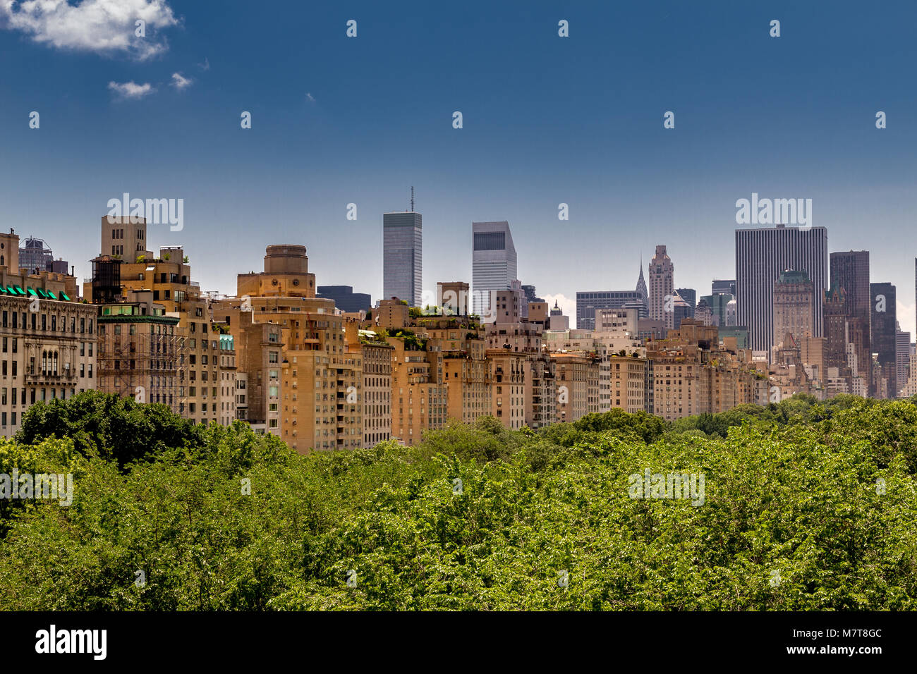 Il lato est superiore di Manhattan, dalla terrazza giardino sul tetto del Metropolitan Museum of Art, New York City Foto Stock