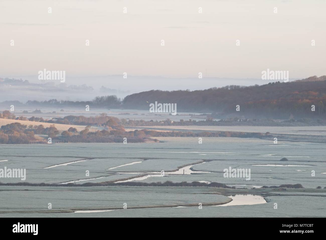 Il pupazzo di neve vista la mattina del Cuckmere Valley Foto Stock