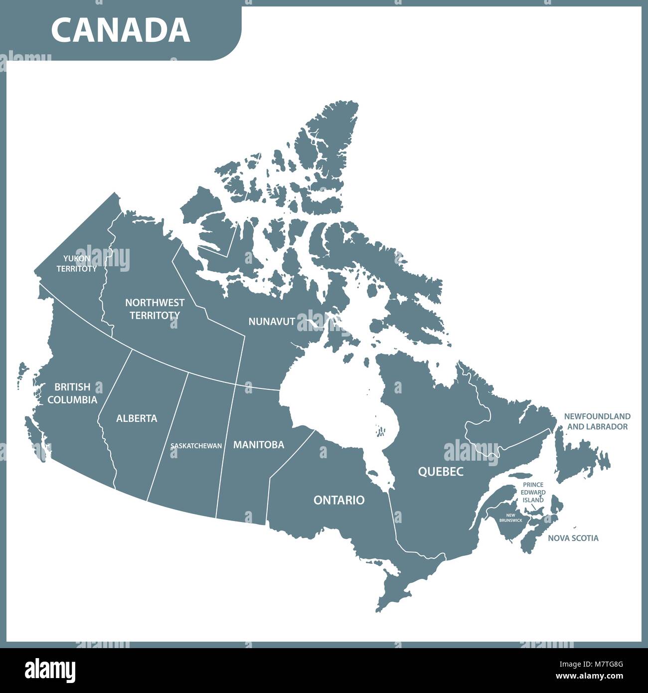 La mappa dettagliata del Canada con le regioni o gli stati membri Illustrazione Vettoriale