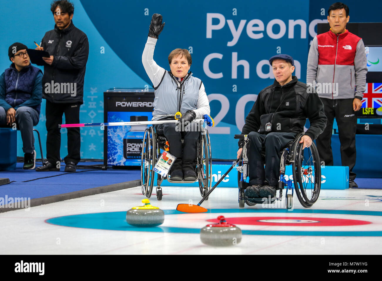 Pyeongchang, Corea del Sud. 13 marzo, 2018. Il Curling concorrenza: Gran Bretagna Vs folle atleti paralimpici Credito: Marco Ciccolella/Alamy Live News Foto Stock