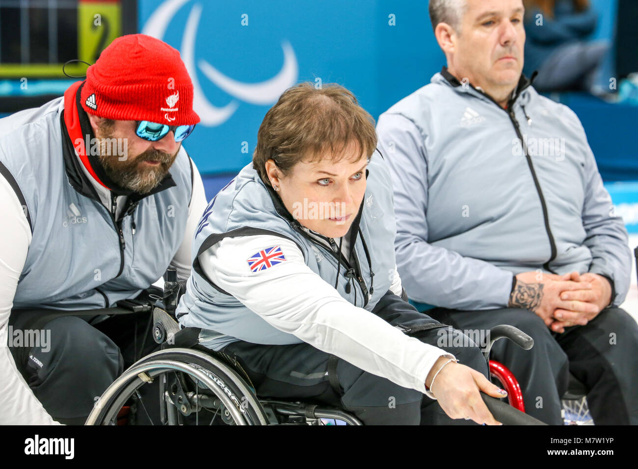 Pyeongchang, Corea del Sud. 13 marzo, 2018. Il Curling concorrenza: Gran Bretagna Vs folle atleti paralimpici Credito: Marco Ciccolella/Alamy Live News Foto Stock