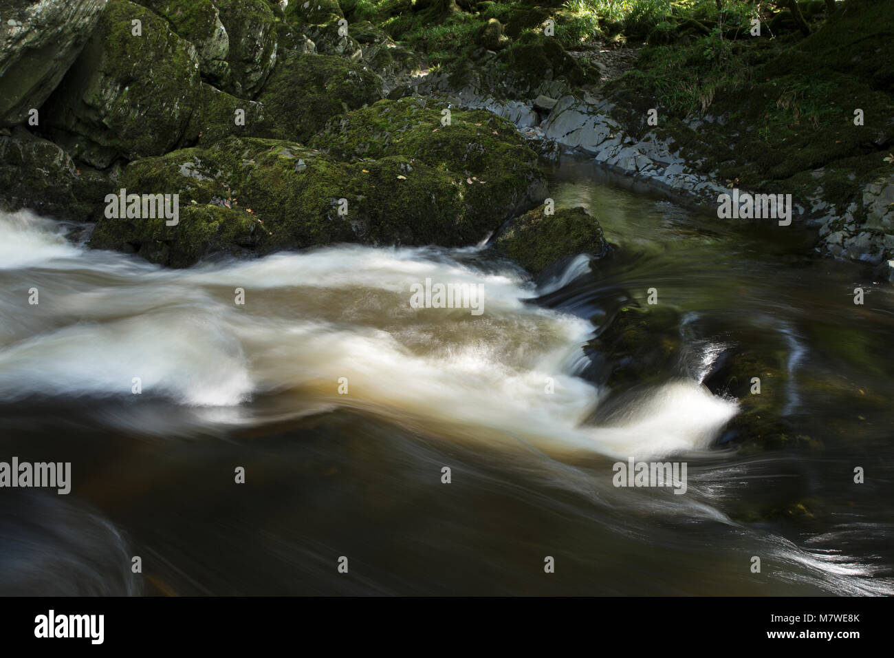 Cascata in un piccolo fiume vicino a Betws-y-coed, Snowdonia, Galles Foto Stock