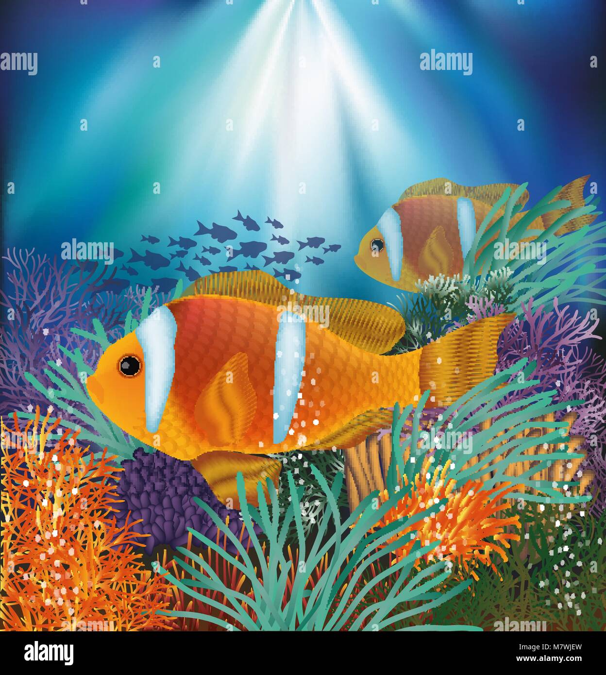 Scheda di subacquea con clownfish, illustrazione vettoriale Illustrazione Vettoriale