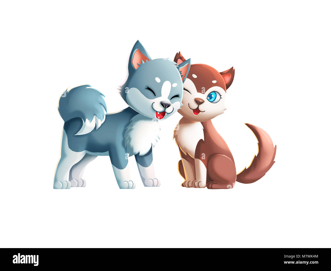 Due simpatici cani! Kissing giovane! Video del gioco Digital CG Artwork, colorato concetto illustrazione, realistici in stile Cartoon caratteri Foto Stock