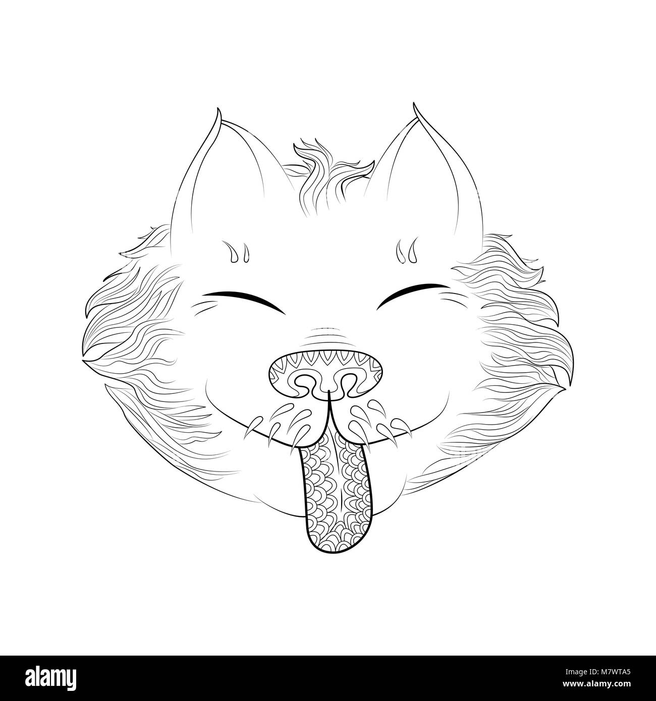 Zen groviglio funny cat. Doodle pussycat illustrazione vettoriale. Libro da colorare per adulto. Illustrazione Vettoriale