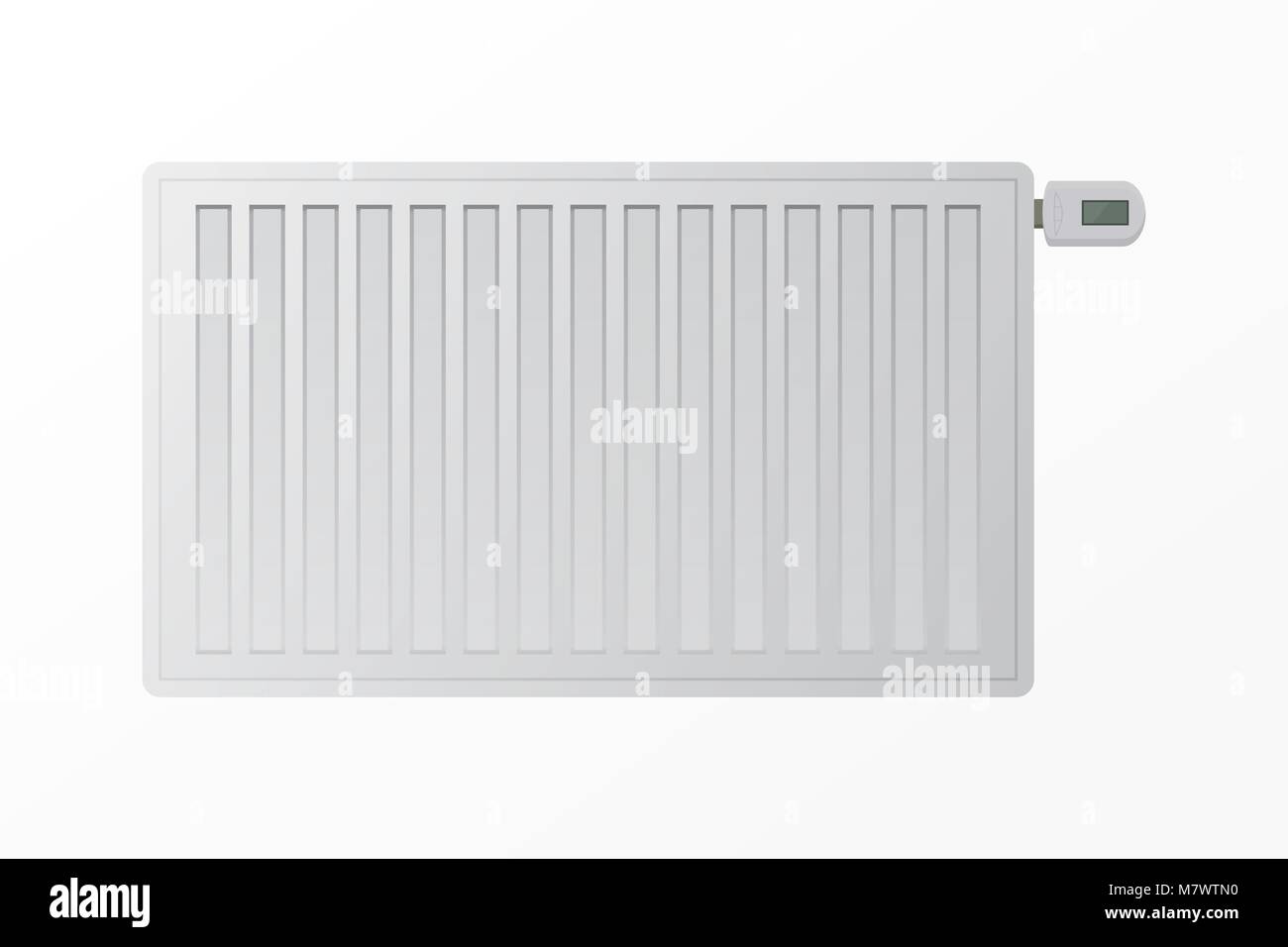 Realistici in acciaio bianco pannello radiatore di riscaldamento su sfondo bianco. Illustrazione Vettoriale dispositivo HVAC. Illustrazione Vettoriale