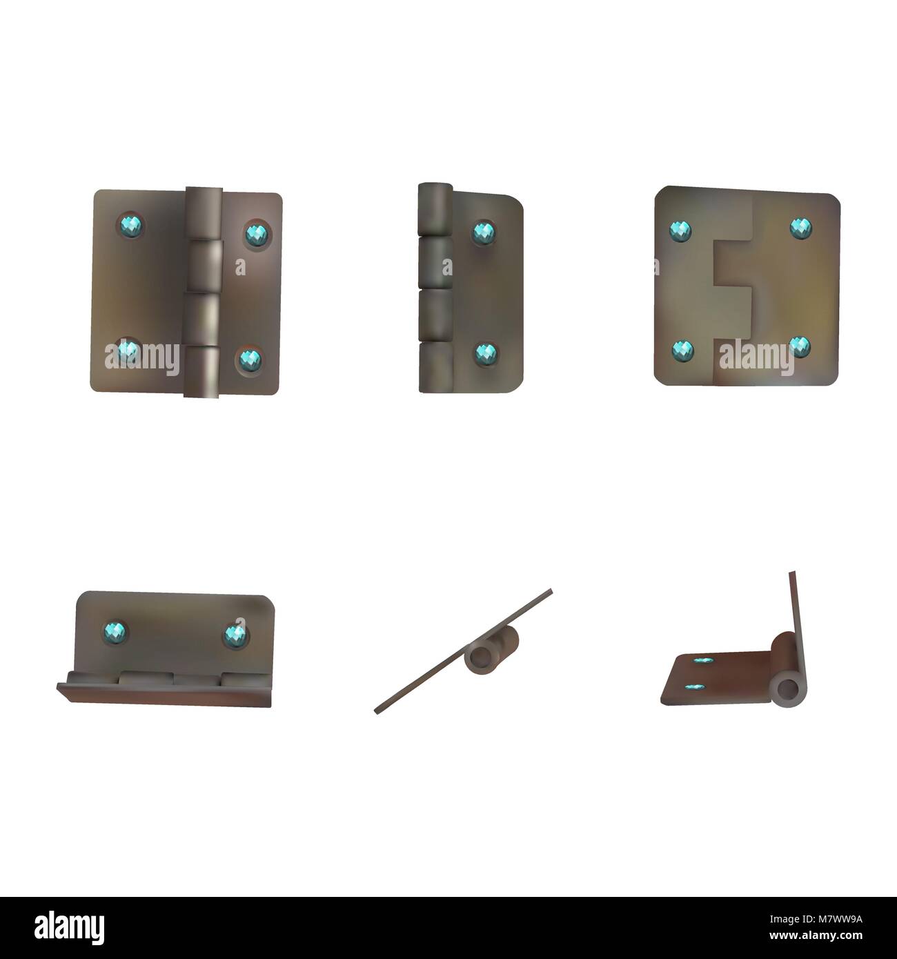 Cerniera con i diamanti blu per porte illustrazione vettoriale. Set di ottone o bronzo ferramenta industriale. Meccanismo per il ricco stile retrò mobili. Illustrazione Vettoriale