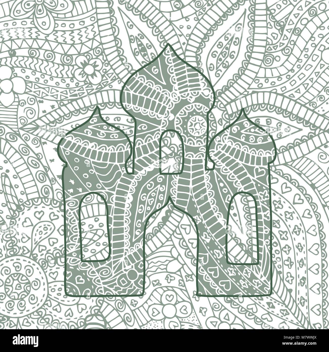 Groviglio di zen e doodle chiesa. Zentangle tempio del vettore Illustrazione Vettoriale