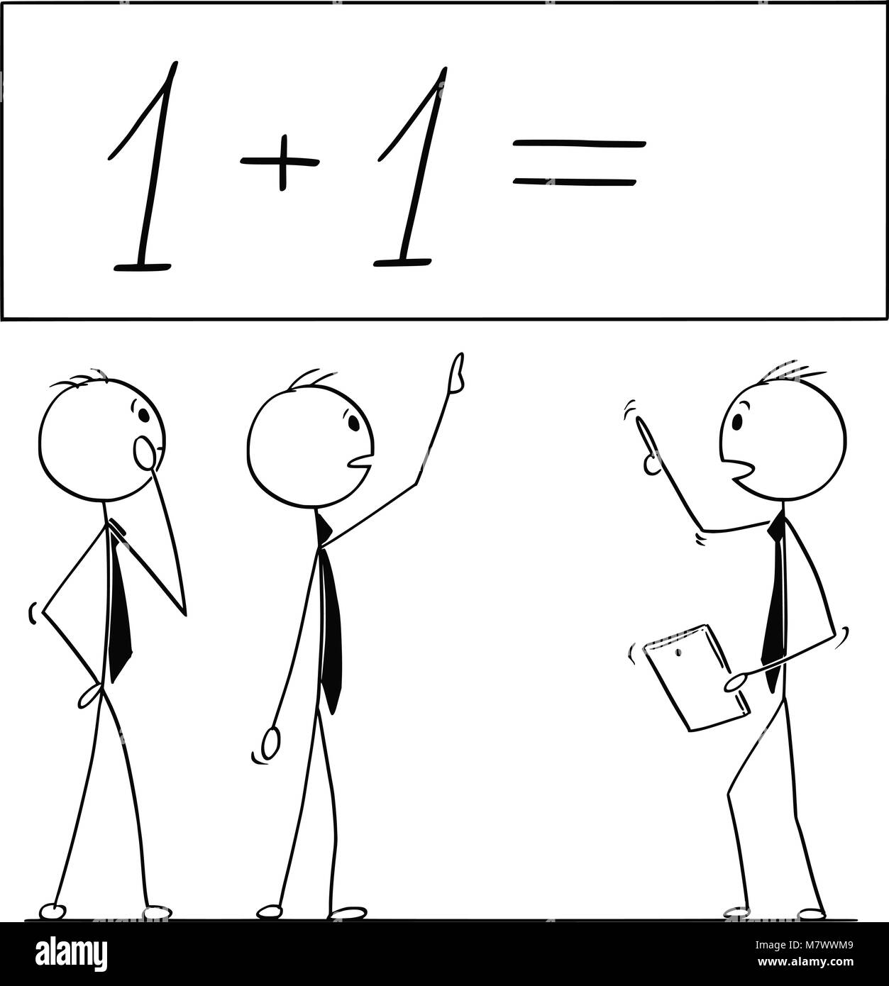 Cartoon del Team aziende o persone che lavorano su uno più uno calcolo Illustrazione Vettoriale