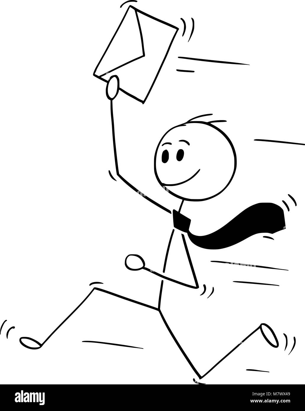 Cartoon di happy businessman in esecuzione con le notizie o una lettera Illustrazione Vettoriale