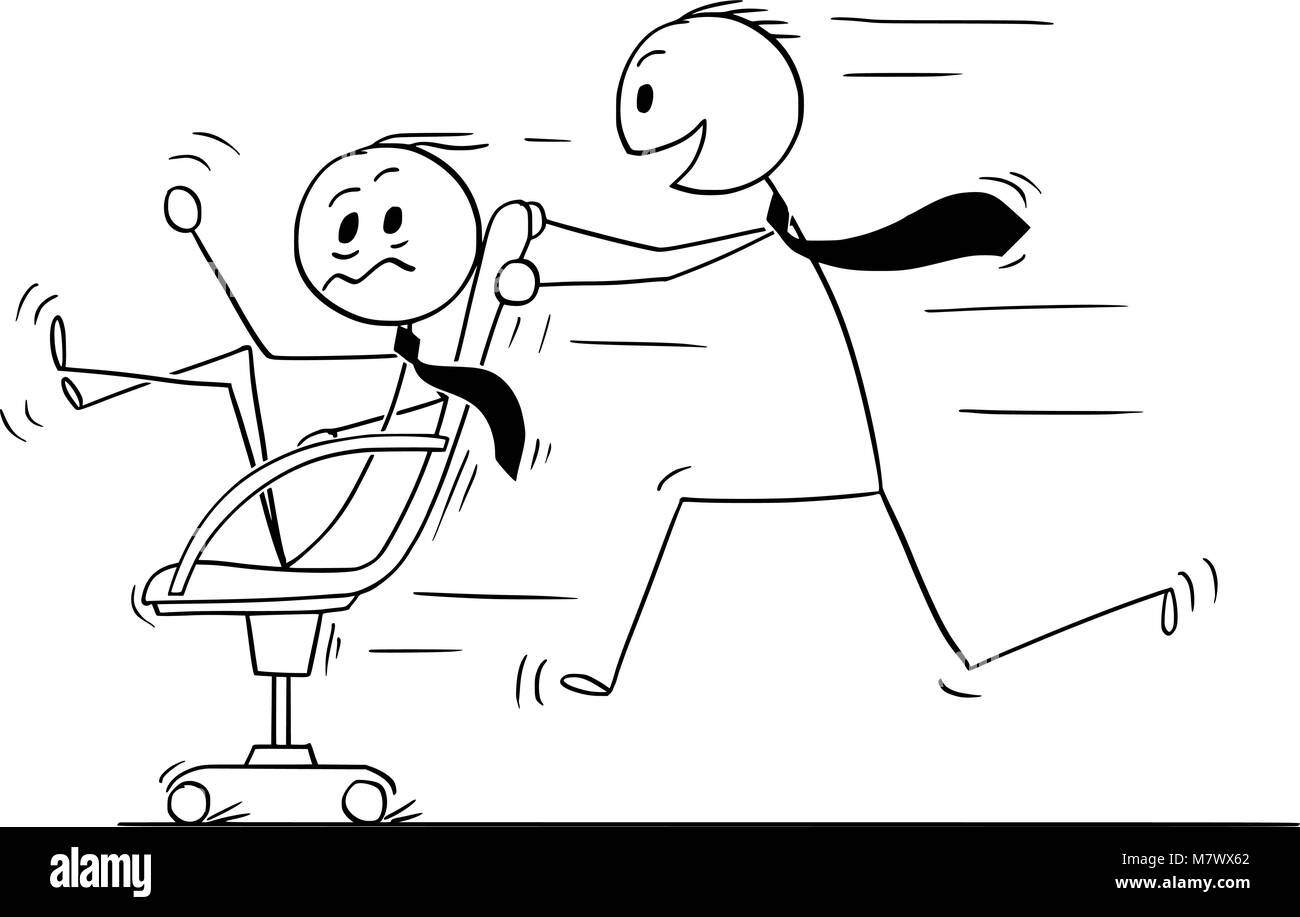 Cartoon di imprenditore Equitazione sulla sedia godendo il divertimento in ufficio Illustrazione Vettoriale
